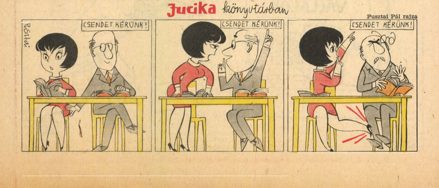 Jucika a könyvtárban (forrás: Ludas Matyi)