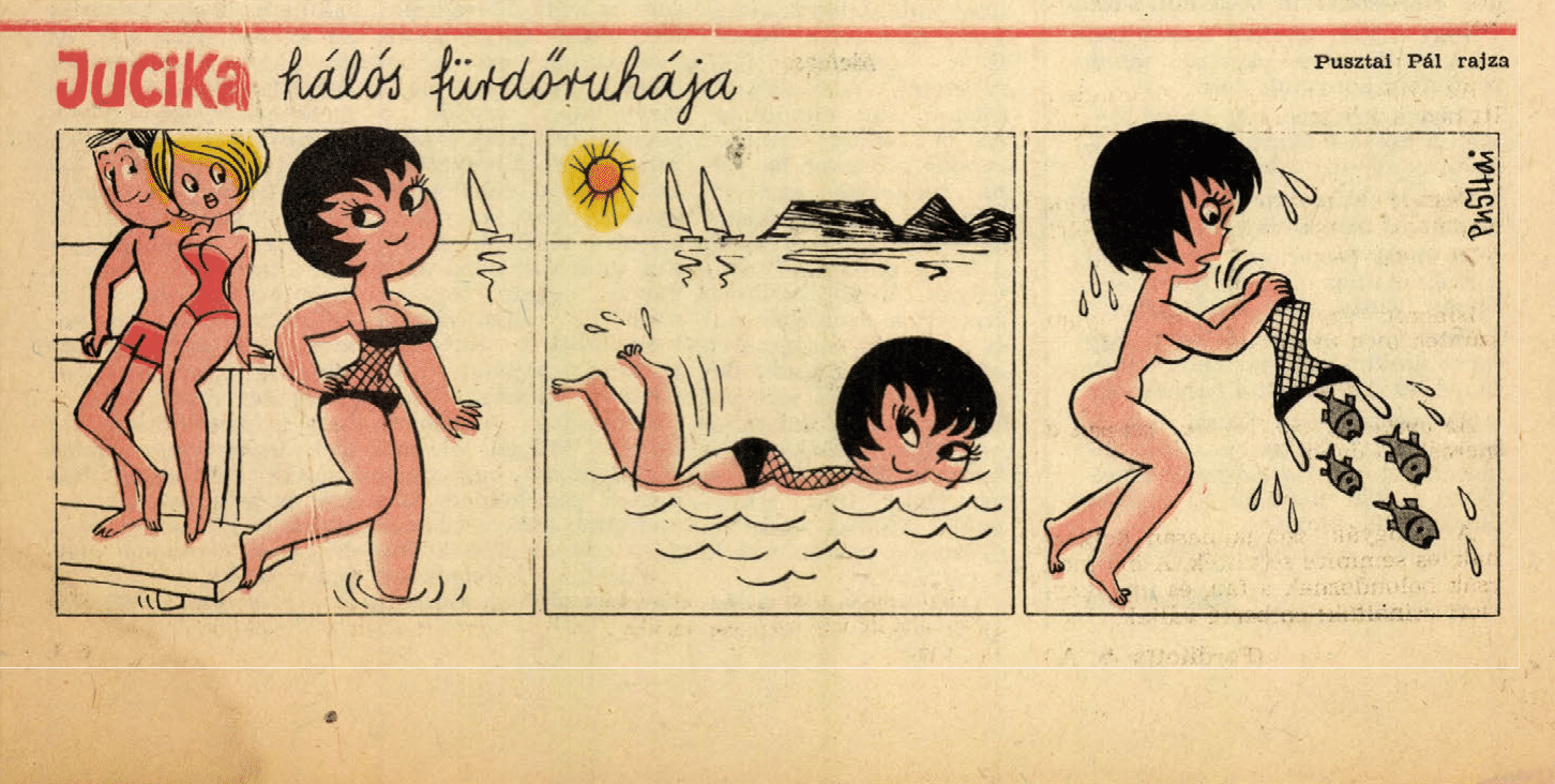 Egy klasszikus Jucika-féle meztelenkedés (forrás: Ludas Matyi)