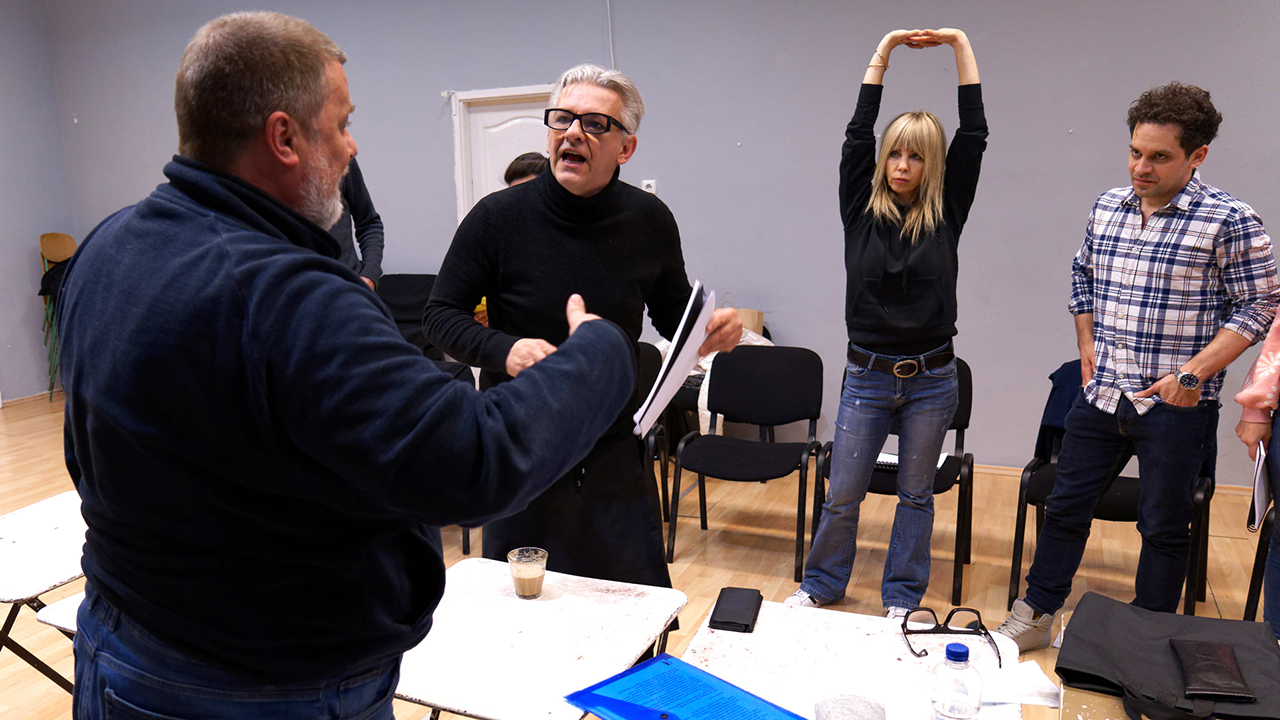 A trianoni csata – próba – Urbán András, Alföldi Róbert, Péterfy Bori, Kucsov Borisz – fotó © Mészáros Csaba