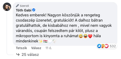 Tóth Gabi kommentje a terhességéről