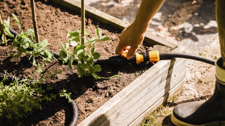 Egy jól kiépített csöpögtetős rendszer takarékos a vízzel és pontosan irányítható vele az öntözés (fotó: fiskars.hu)
