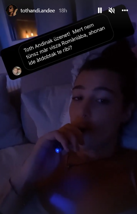 Tóth Andi ágyban fekve szólt vissza a kommentelőnek.
