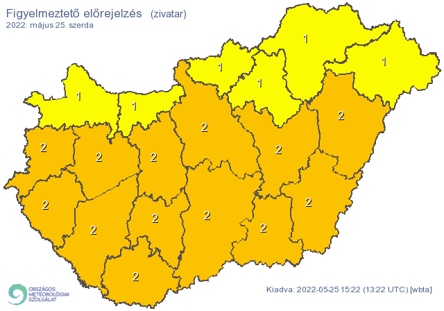 Durva zivatarok közelednek, nagy területen másodfokú a figyelmeztetés