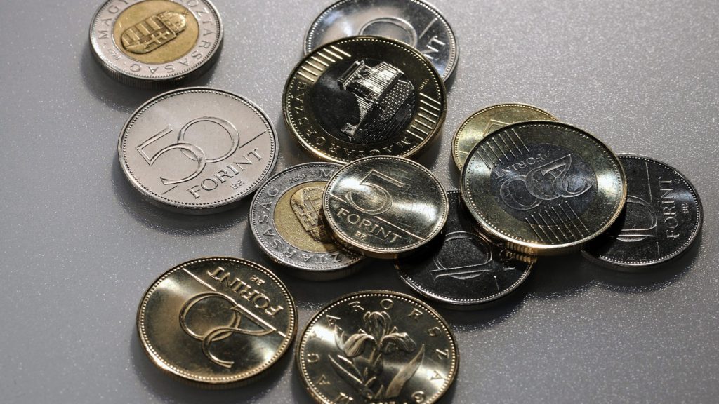 Különbözõ címletű magyar pénzérmék. 
