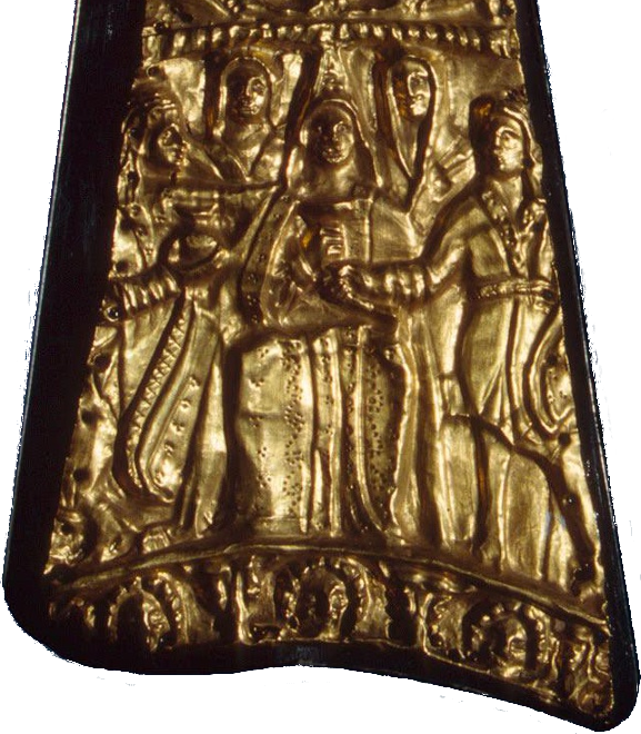 Szkíta fejdísz: a jobb oldali figura állítólag egy enarei (fotó: Wikipedia)