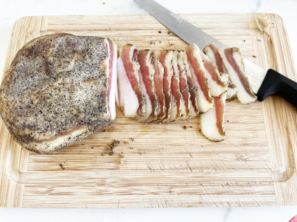 Érlelt olasz tokaszalonna, guanciale