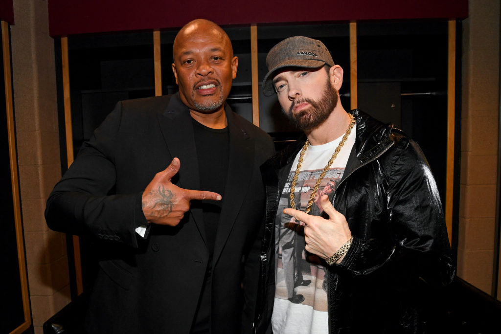 Dr. Dre és Eminem a 2021-es Rock & Roll Hall Of Fame ünnepségen, Clevelandben (Fotó: Kevin Mazur/Getty Images for The Rock and Roll Hall of Fame )