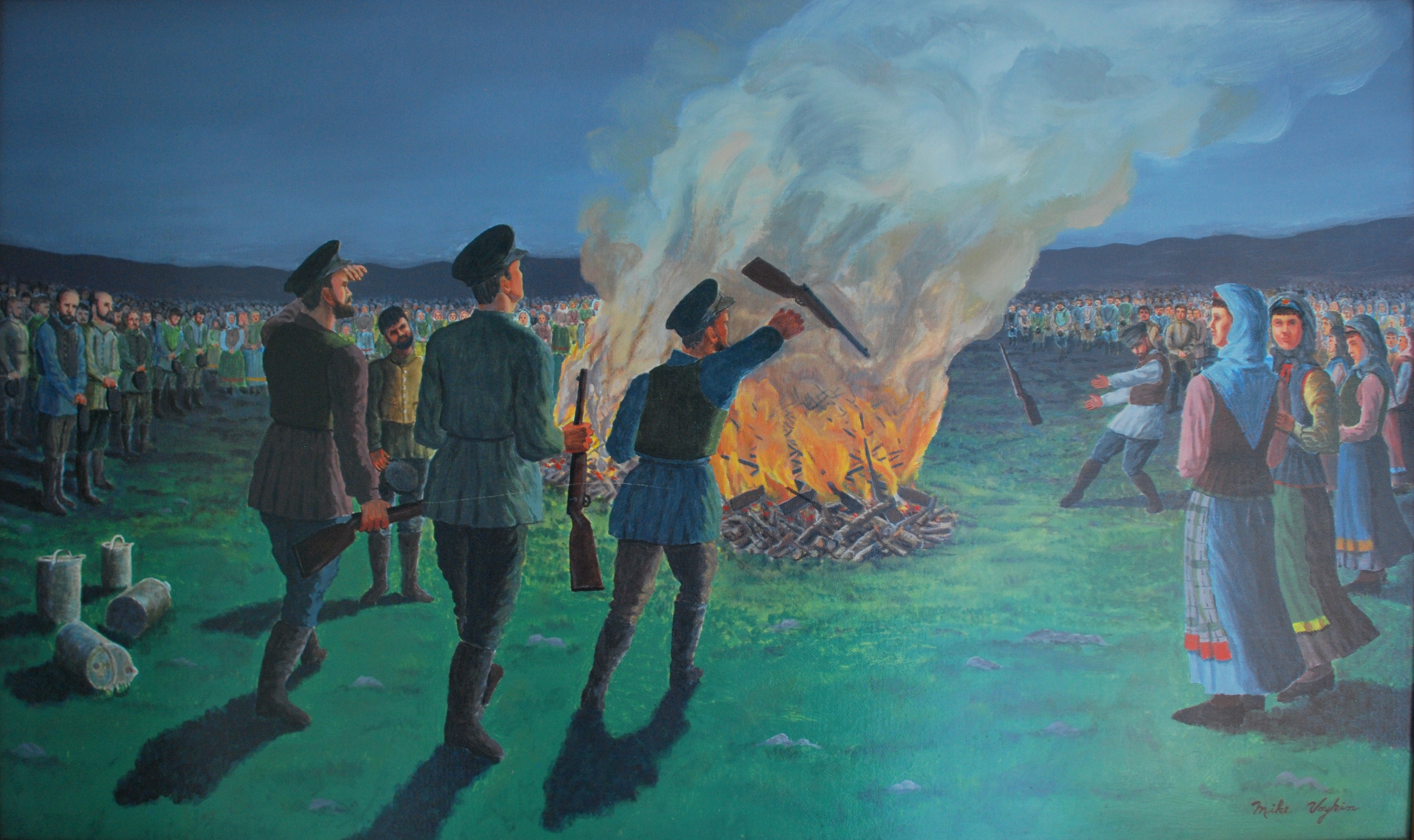 A duhoborok tűzre dobják a fegyvereiket (forrás: ojs.library.ubc.ca)