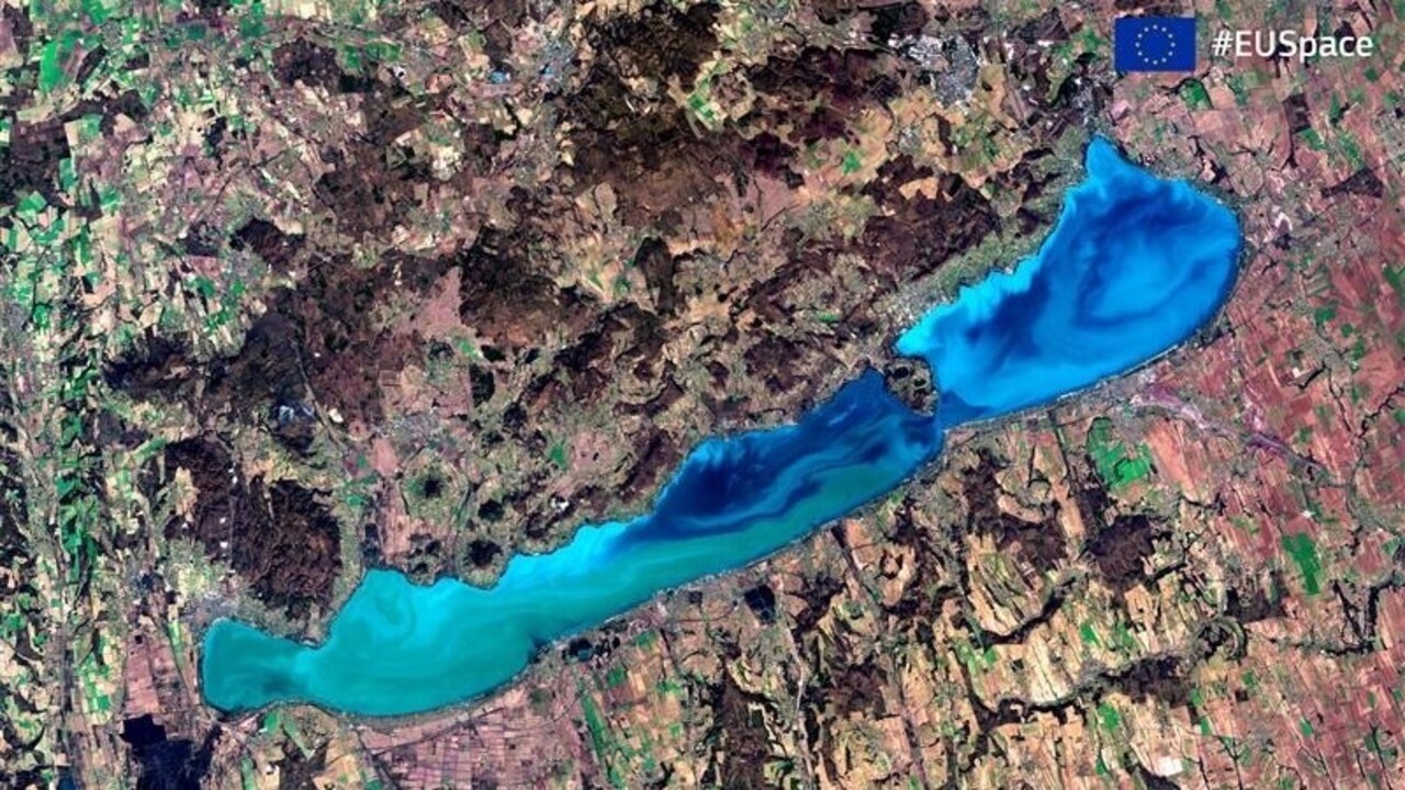 A Sentinel-2 műhold felvétele a Balatonról.