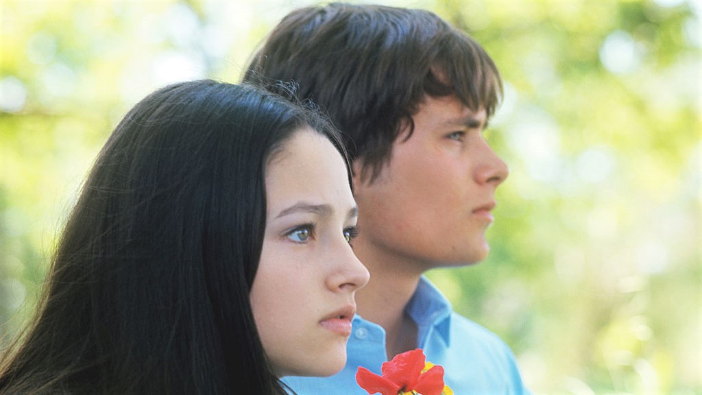 Olivia Hussey és Leonard Whiting a Rómeó és Júlia forgatásán