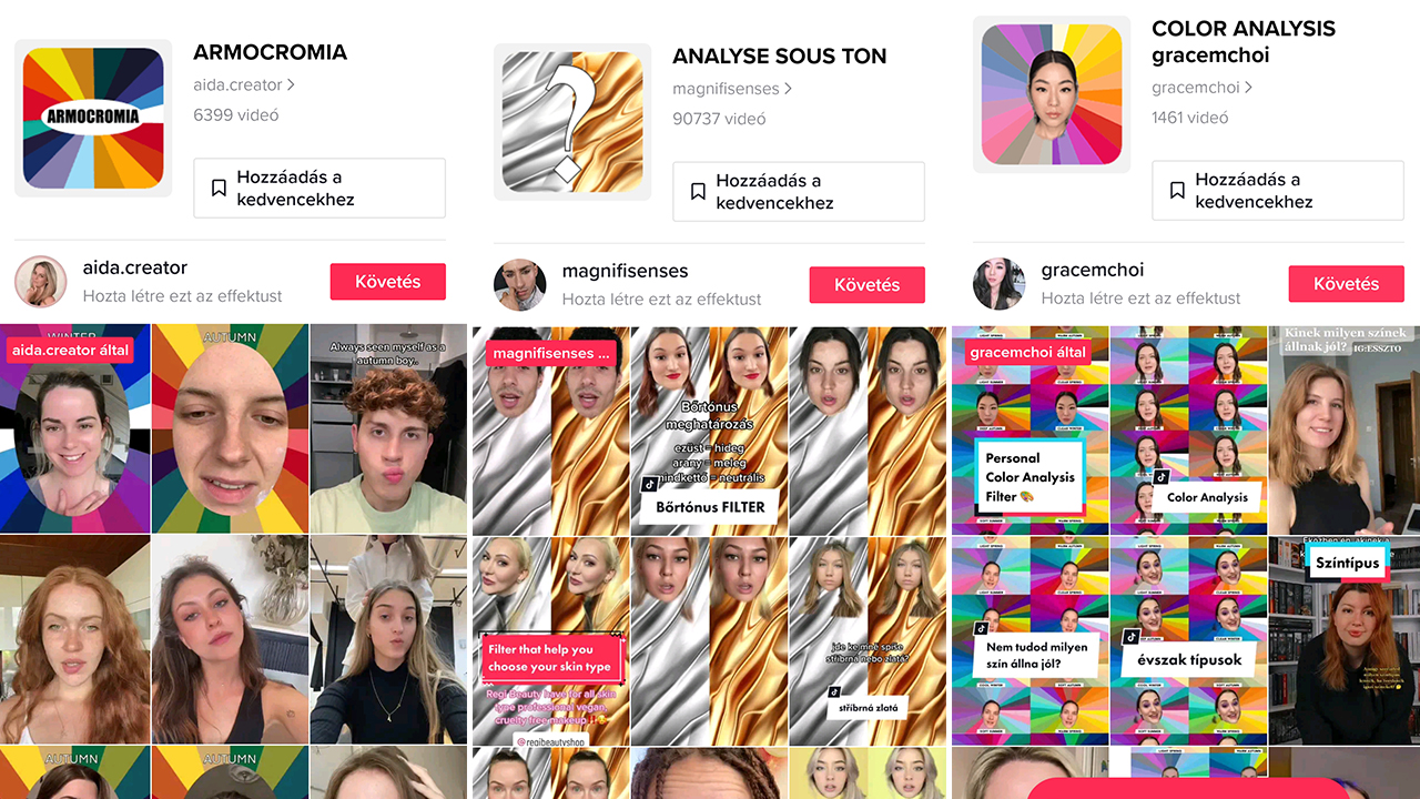 Színtípusmeghatározó szűrők a TikTokról 