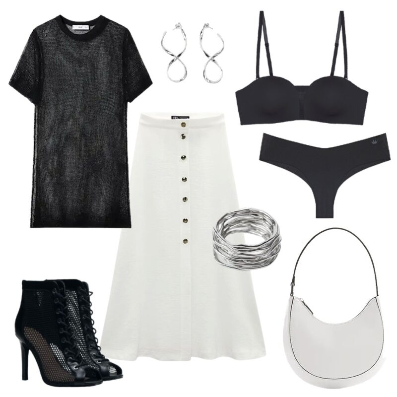 Fehérnemű: Triumph Flex Smart, felső, táska: Mango, ékszerek: Zara, magassarkú: CCC