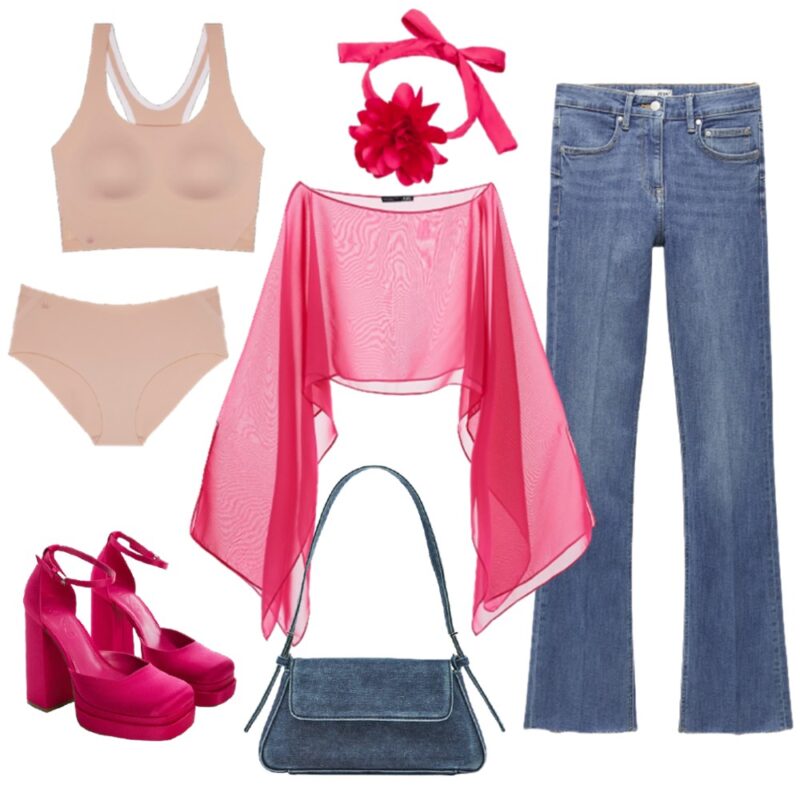 Fehérnemű: Triumph Flex Smart, felső, nadrág, táska: Zara, nyakpánt: Mohito, magassarkú: Mango