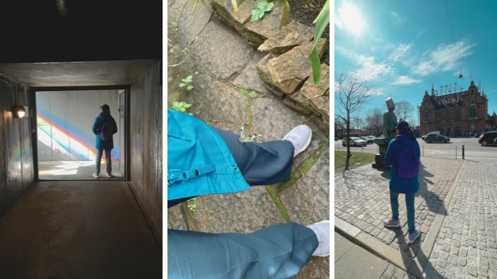 Koppenhágai városnézés. Első képen a Ciszternák kijárata, második képen a Botanikus kert, a harmadik képen a Tivoli előtti Andersen szobor (Fotók: a szerző sajátja)