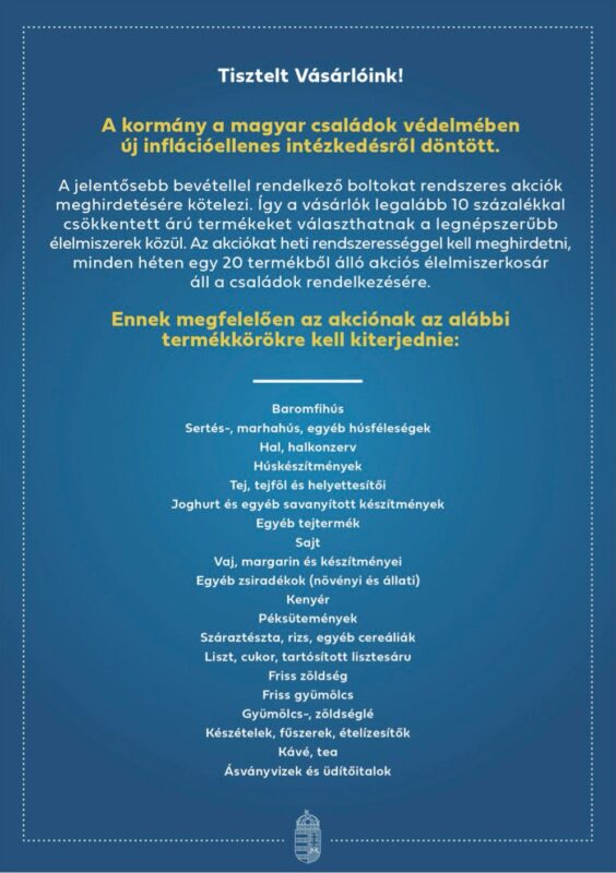 A kötelező akciókról tájékoztató plakát