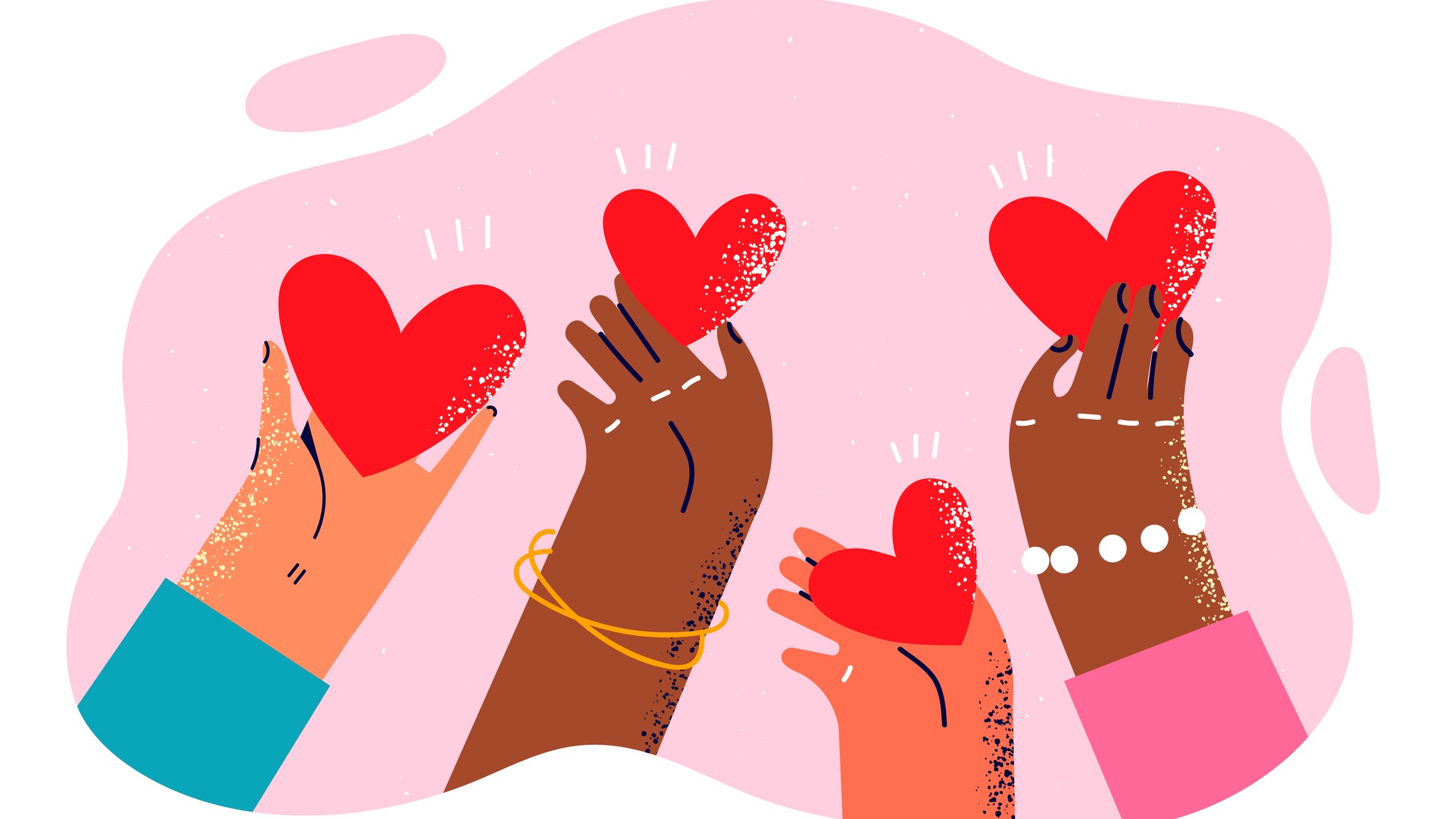 Kezek szíveket tartanak a magasba - illusztráció