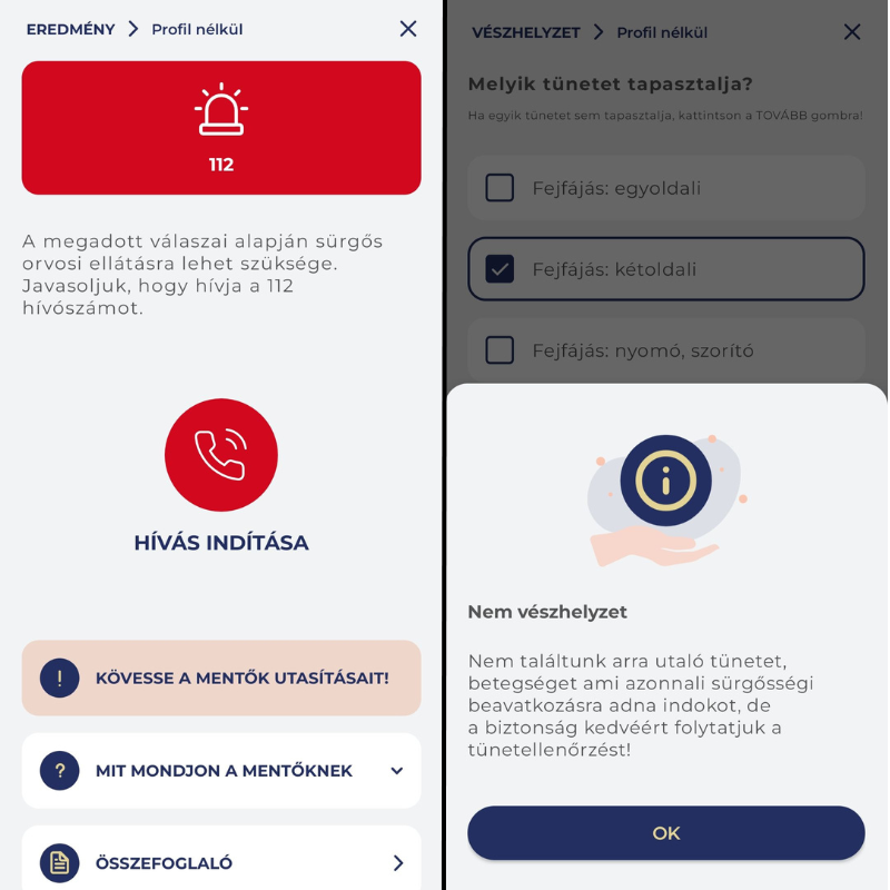 Kétféle kimenete lehet a tüntellenőrzésnek az applikációban (Kép: Semmelweis HELP / nlc)