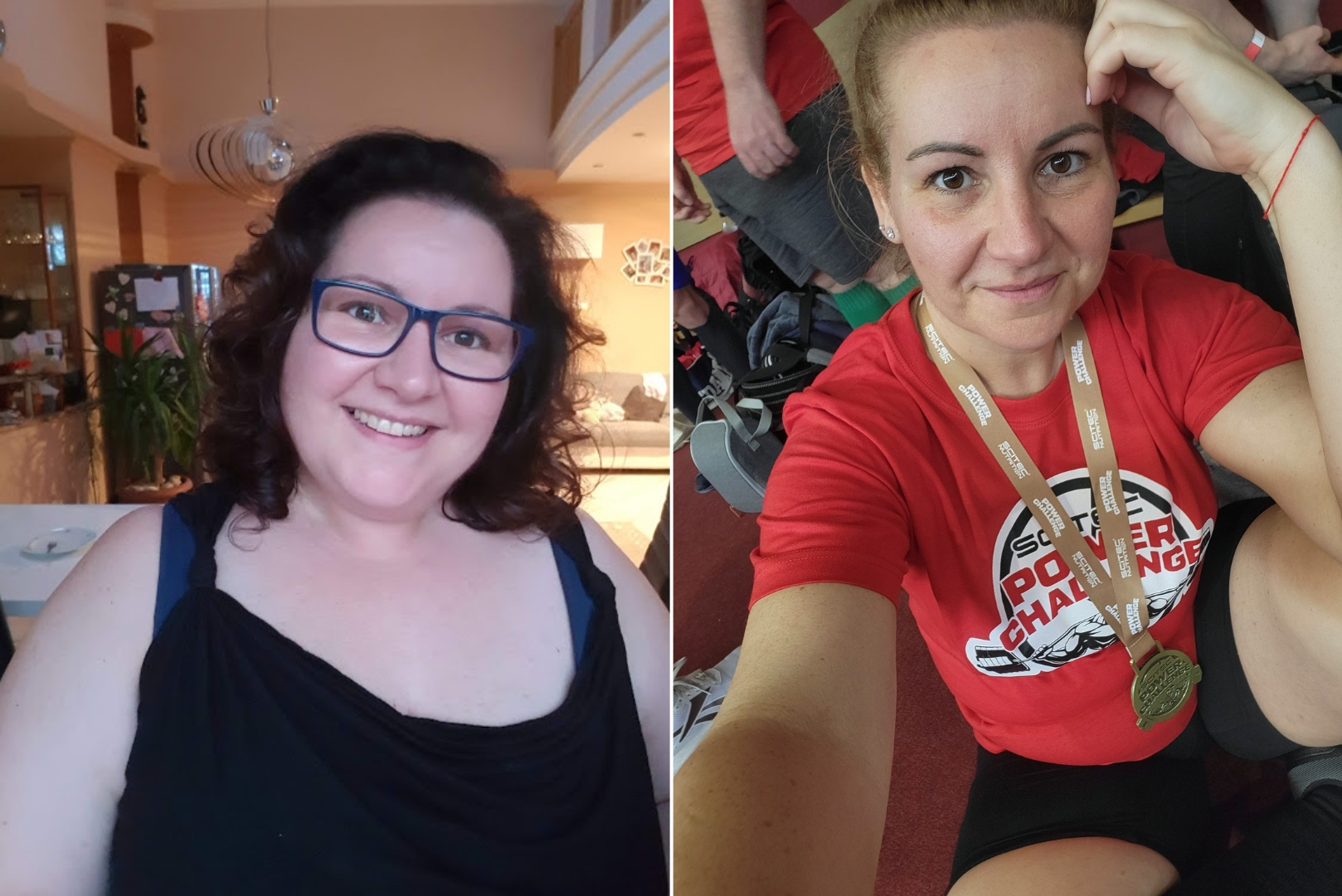 Zsuzsi a fogyás előtt és a versenyen bronzérmesként (Forrás: magánarchívum)