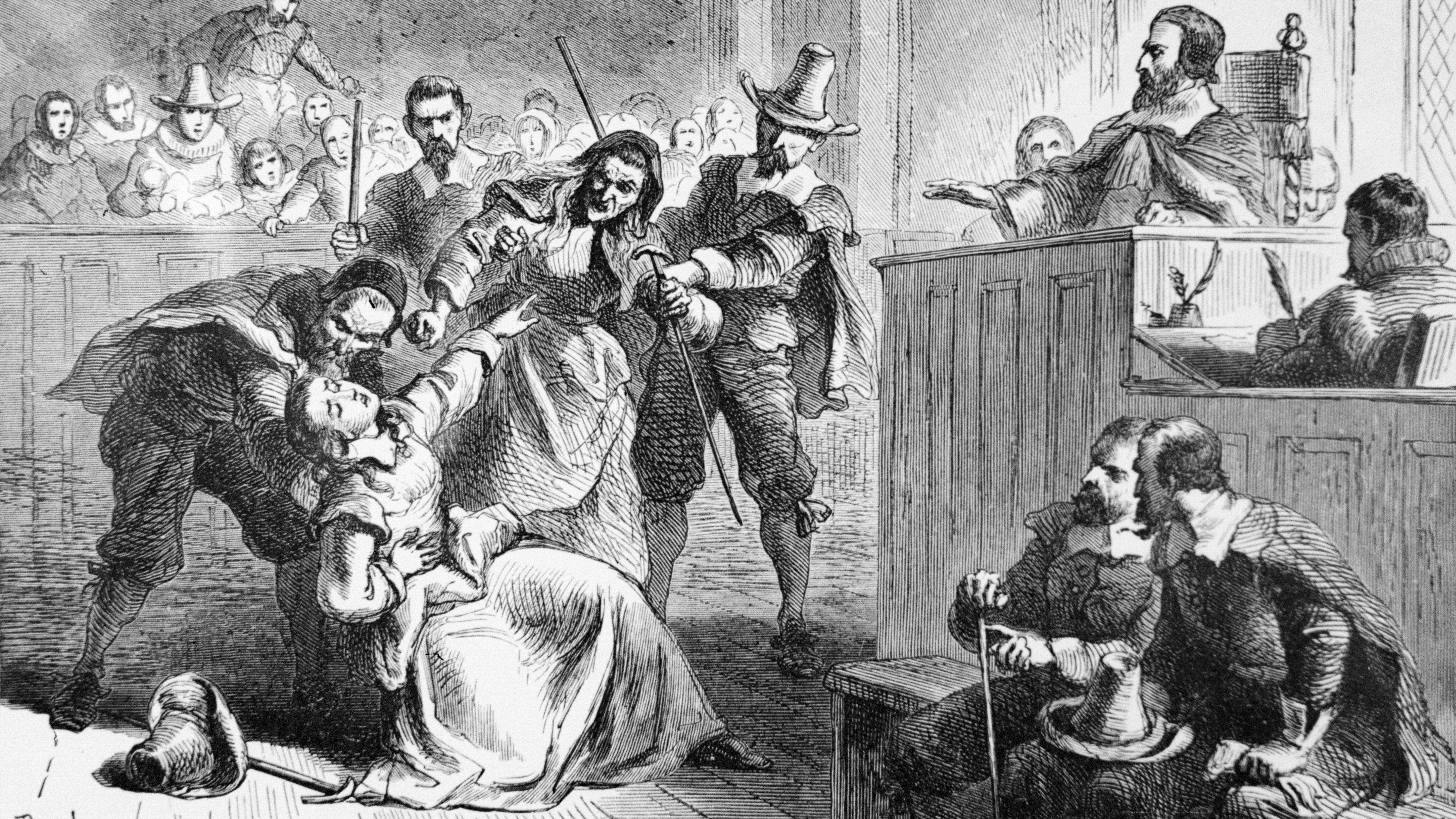 Metszett egy nőről, aki elájult a bíró előtt a boszorkányüldözési per alatt. K