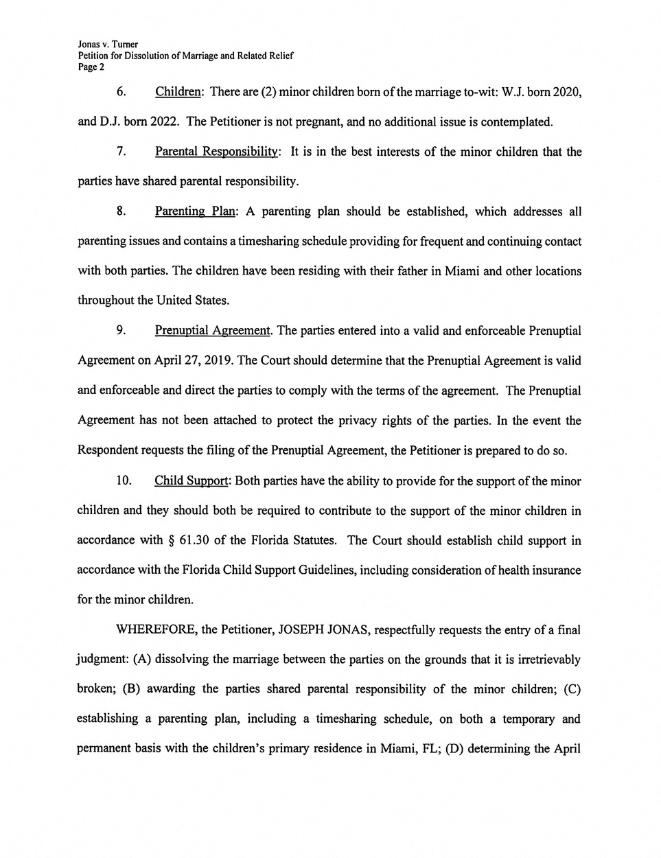 Joe Jonas és Sophie Turner válásipapírok