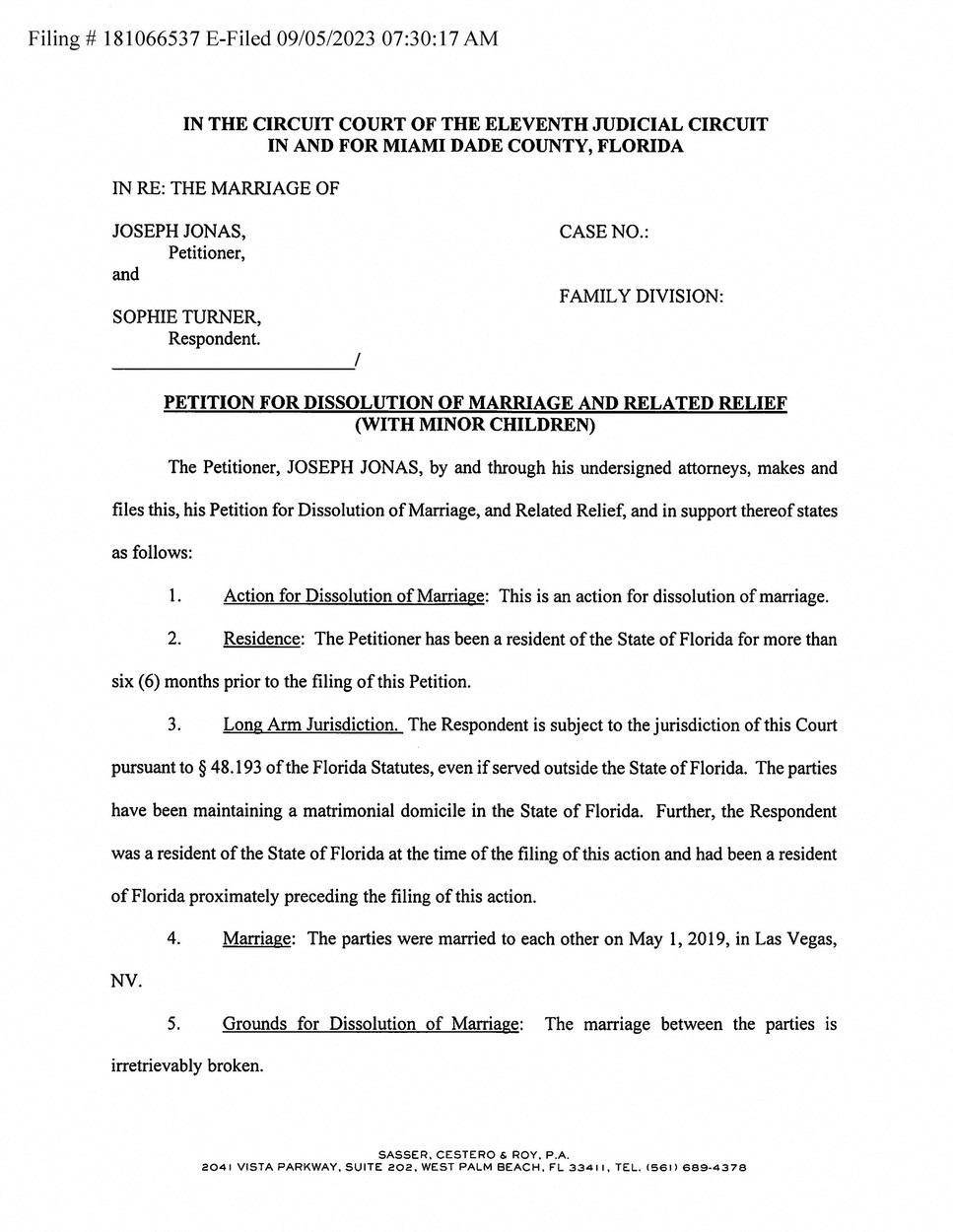 Joe Jonas és Sophie Turner válásipapírok