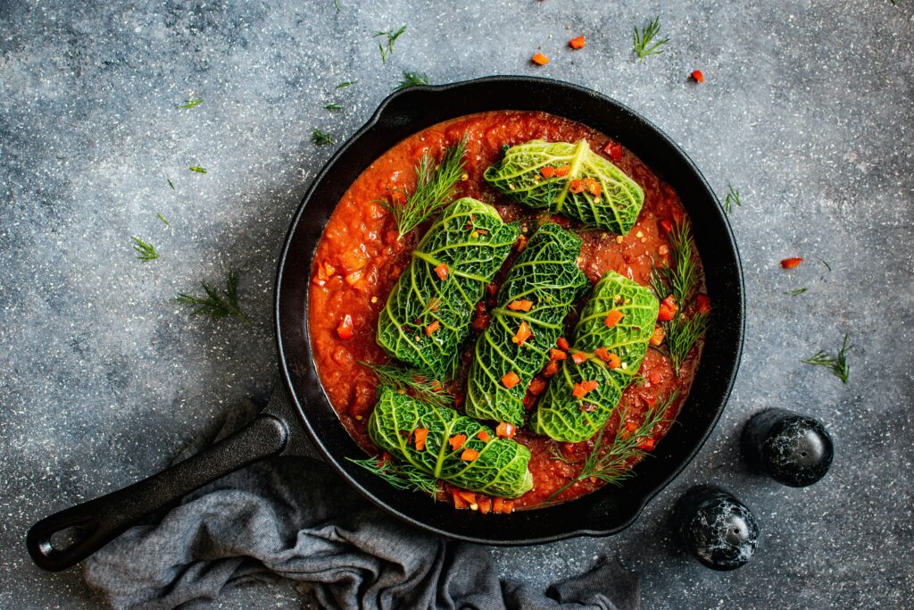 Paradicsomos töltött kelkáposzta 