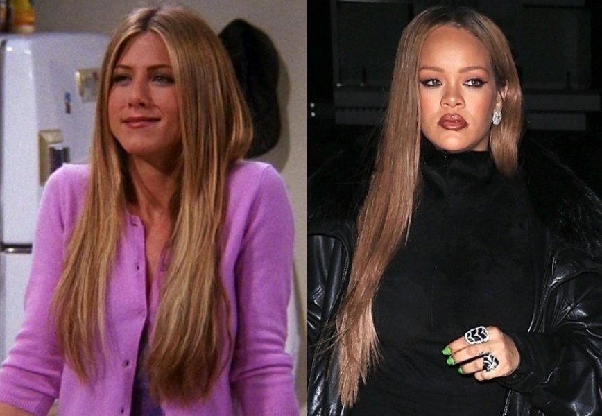Jennifer Aniston a Jóbarátokban és Rihanna napjainkban 