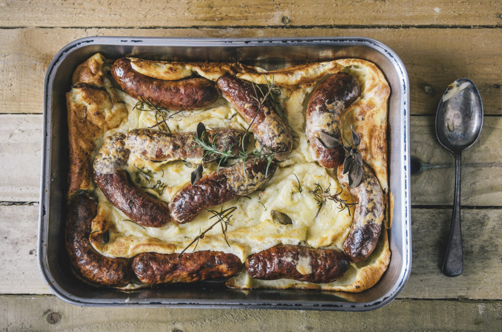 Toad in the hole, sült kolbász angol módra