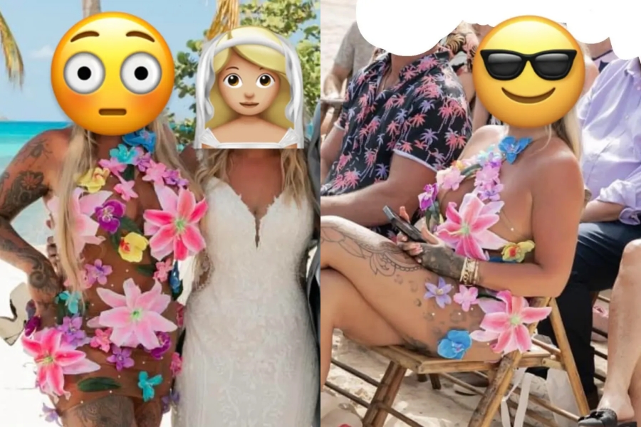 Alulöltözött vendég az esküvőn