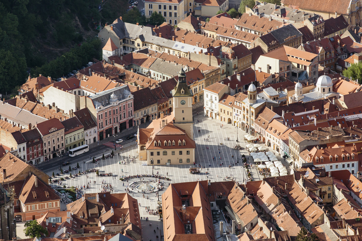 Brassó főterének légifelvétele (Forrás: Getty Images