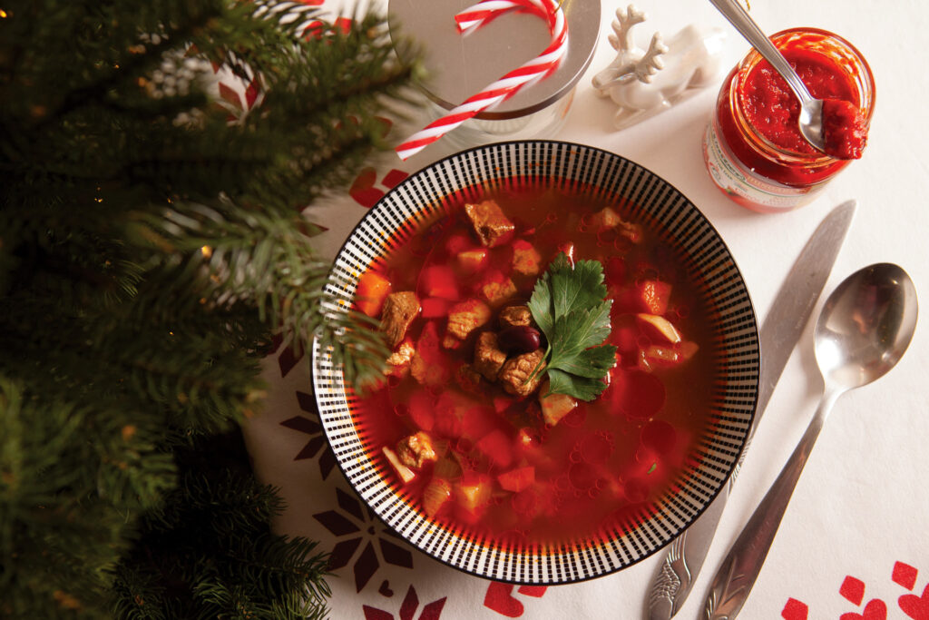 Csípős "hamis" gulyás babbal