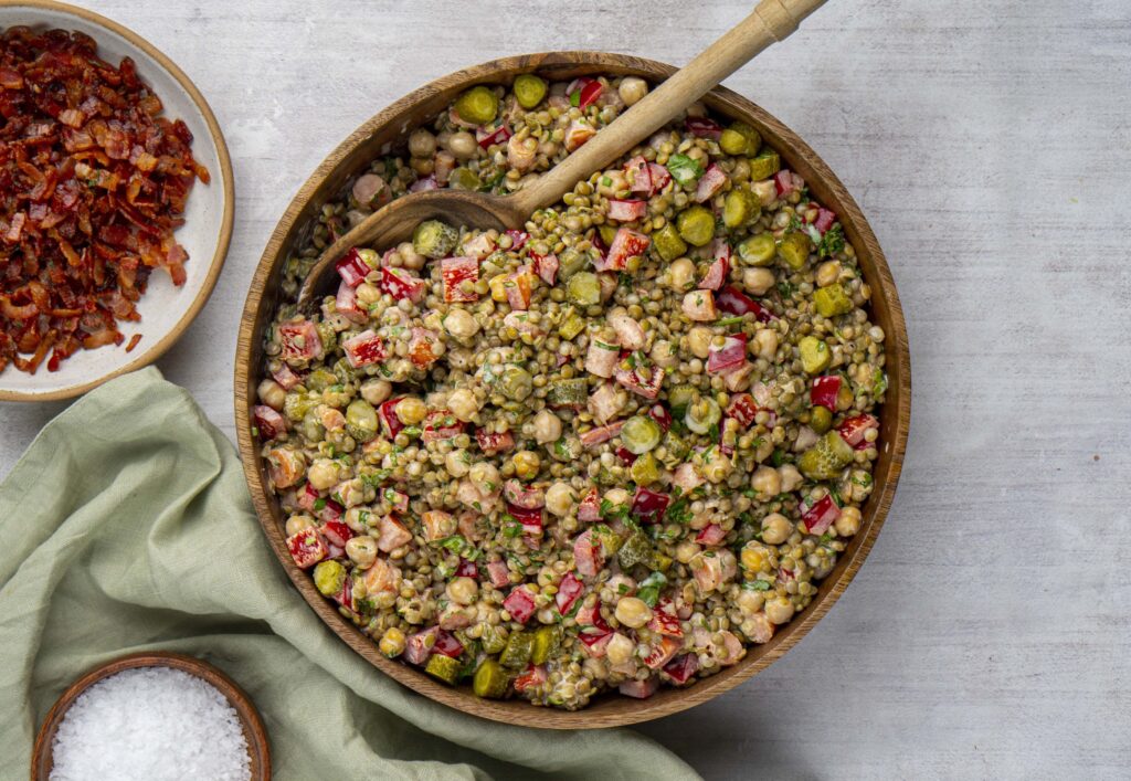 Szilveszteri majonézes lencsesaláta