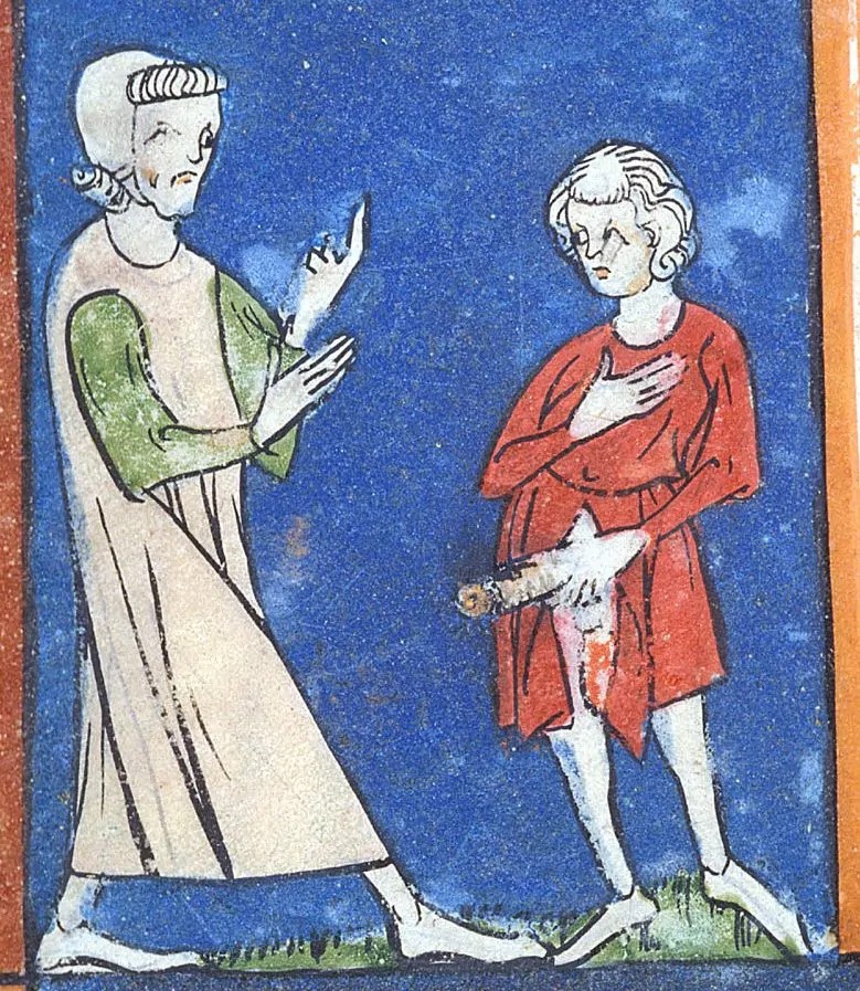 Középkori péniszmutogatás (forrás: Wikimedia Commons)