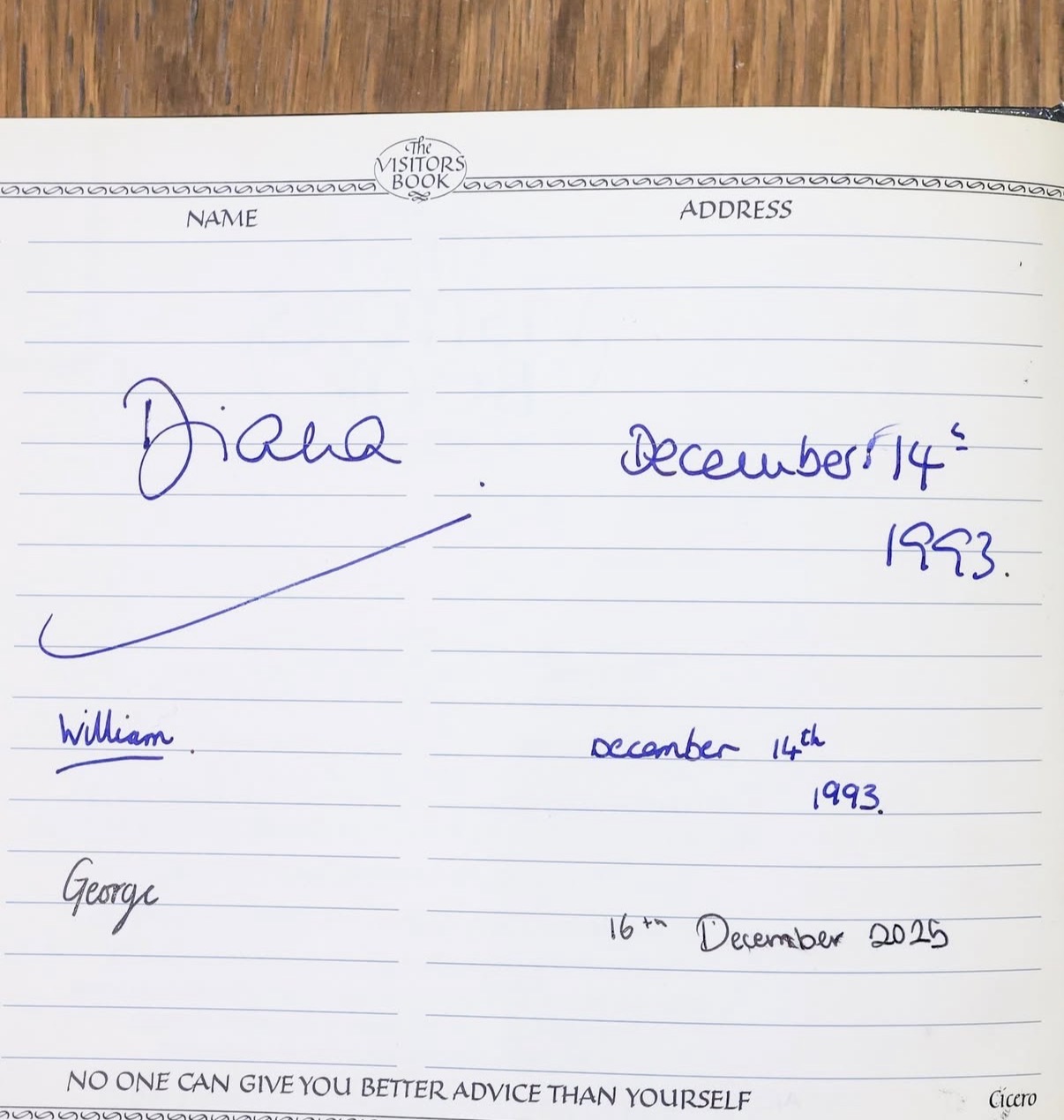 Diana, Vilmos és György aláírása