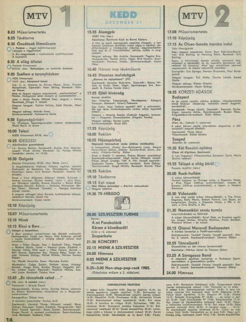 Az 1985-ös december 31-i tévéműsor. 