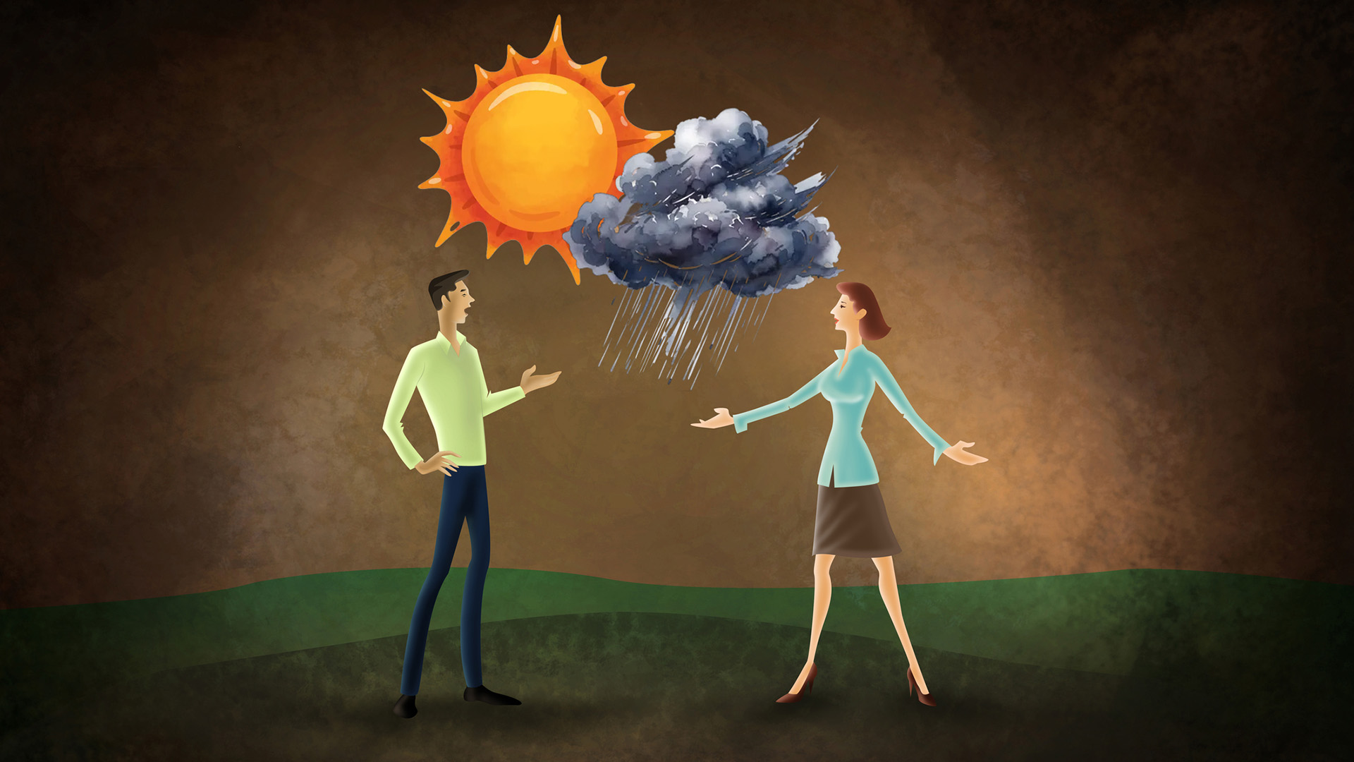 Időjárásról beszélget egy nő és egy férfi