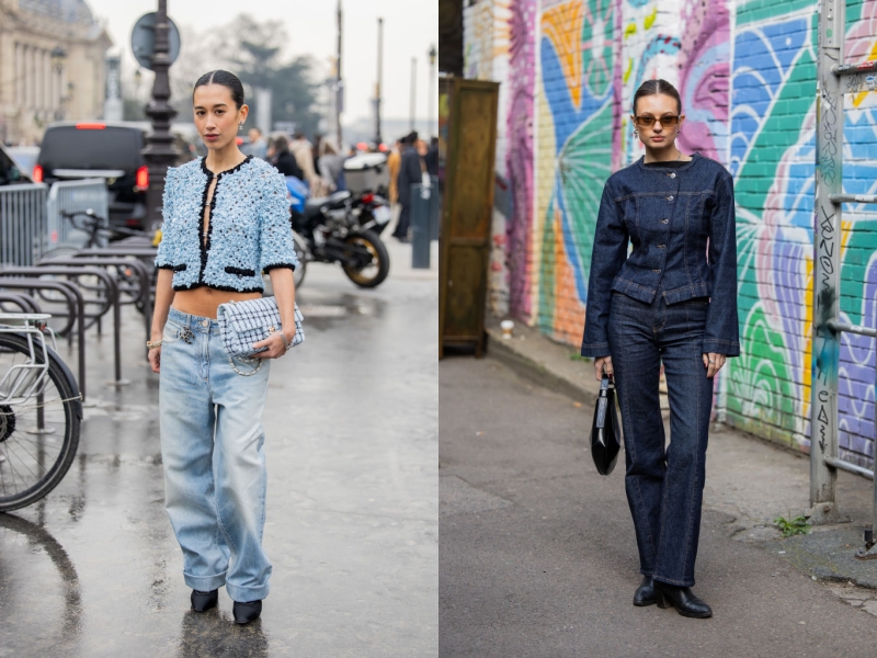 Világoskék és sötétkék farmert viselő nők