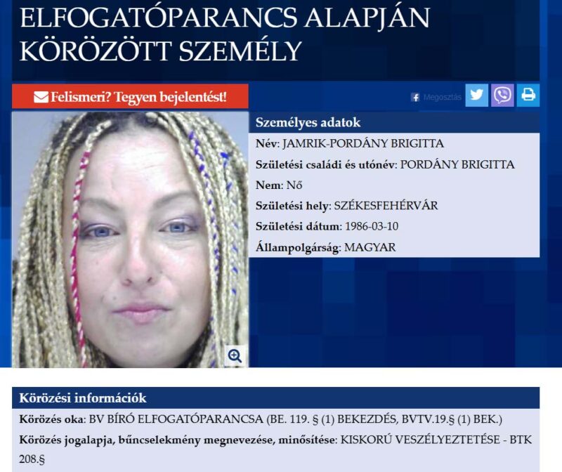 Körözi a rendőrség az ismert magyar TikTok-sztárt, Jamrik-Pordány Brigittát