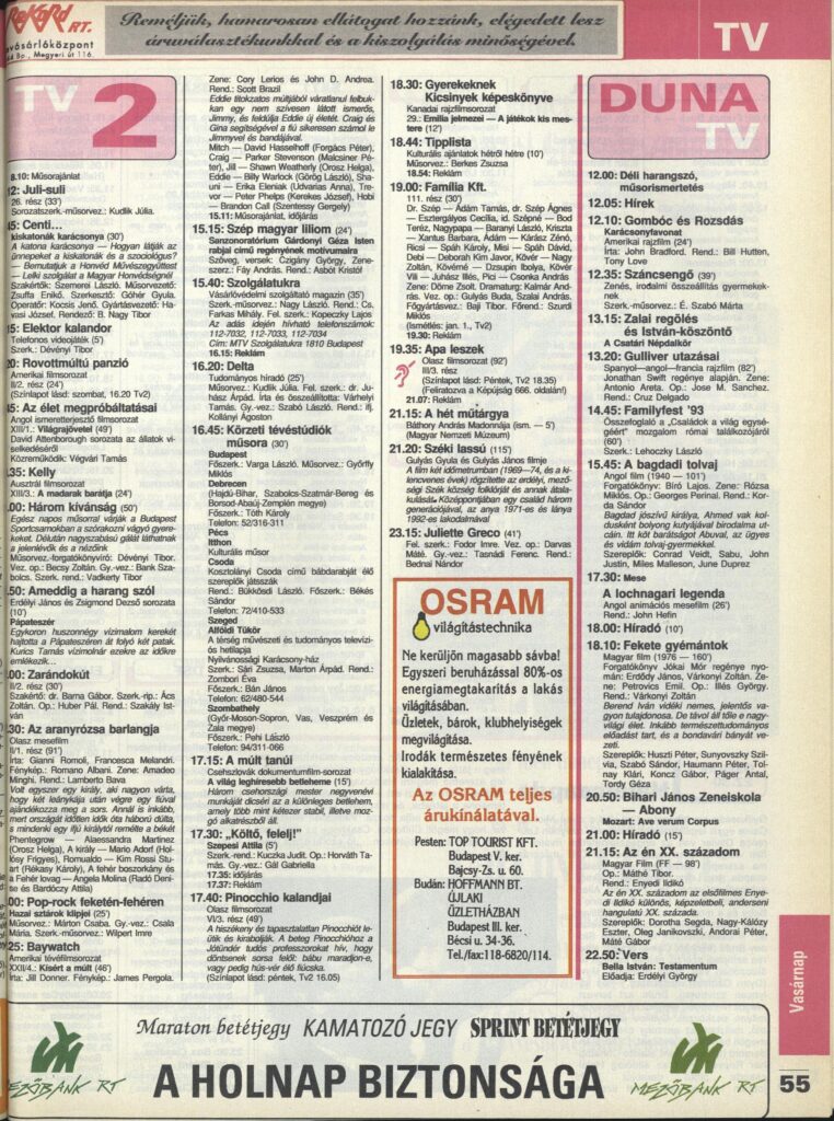 Az 1993.12.26.-i tévéműsor