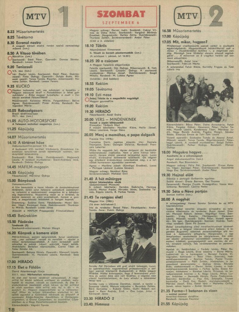 Az 1986.09.06-i tévéműsor