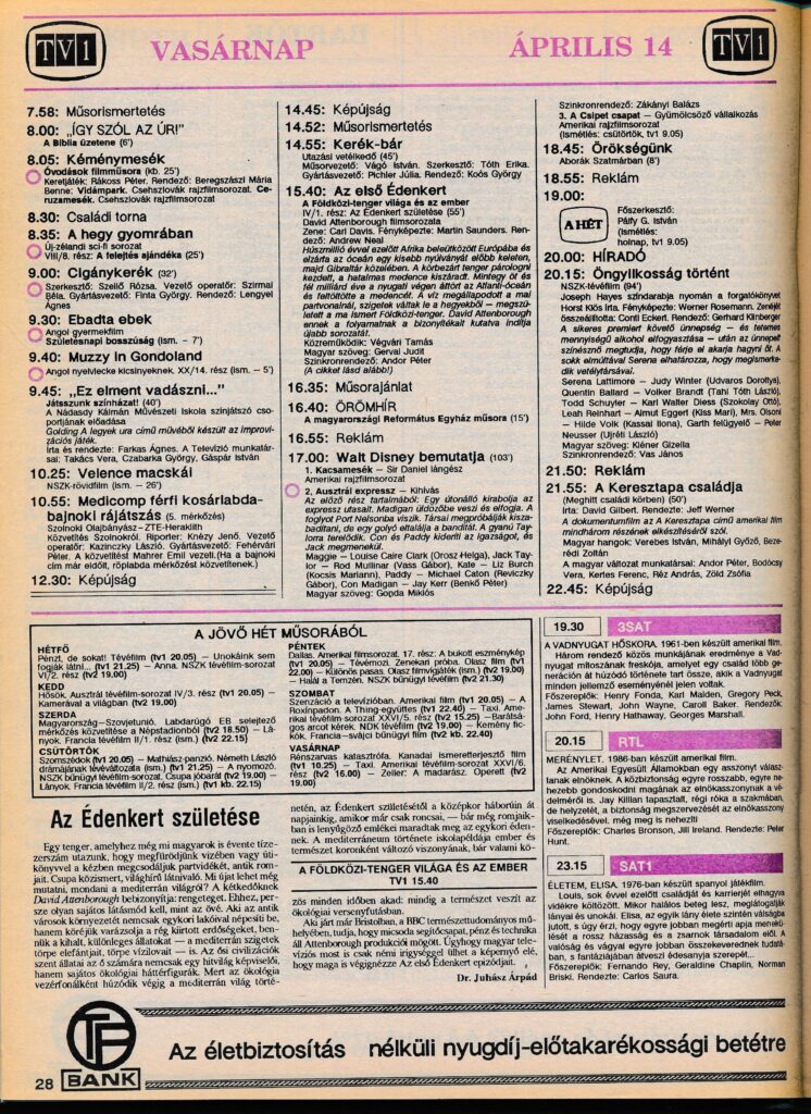Az 1991.04.14.-i tévéműsor