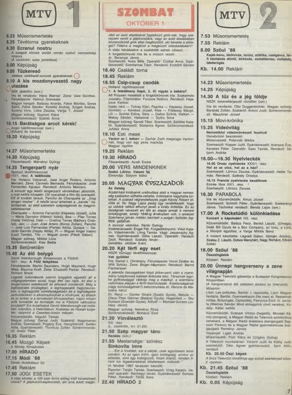 Az 1988.10.01-i tévéműsor