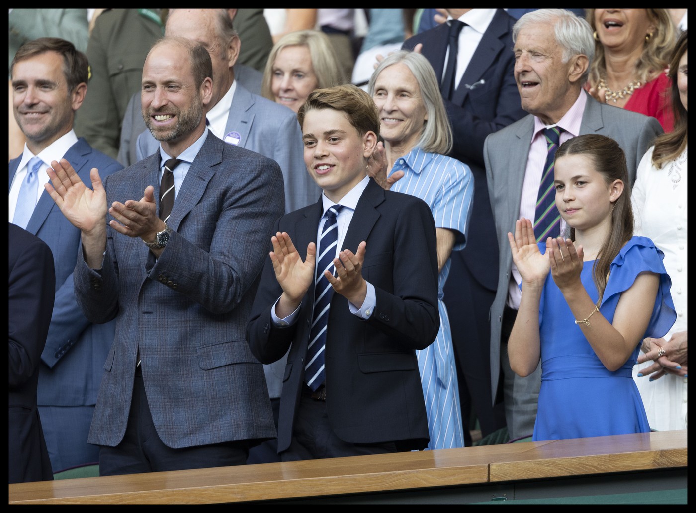 Sarolta hercegnő, György herceg és Vilmos herceg Wimbledonban 2026-ban. (Profimedia)